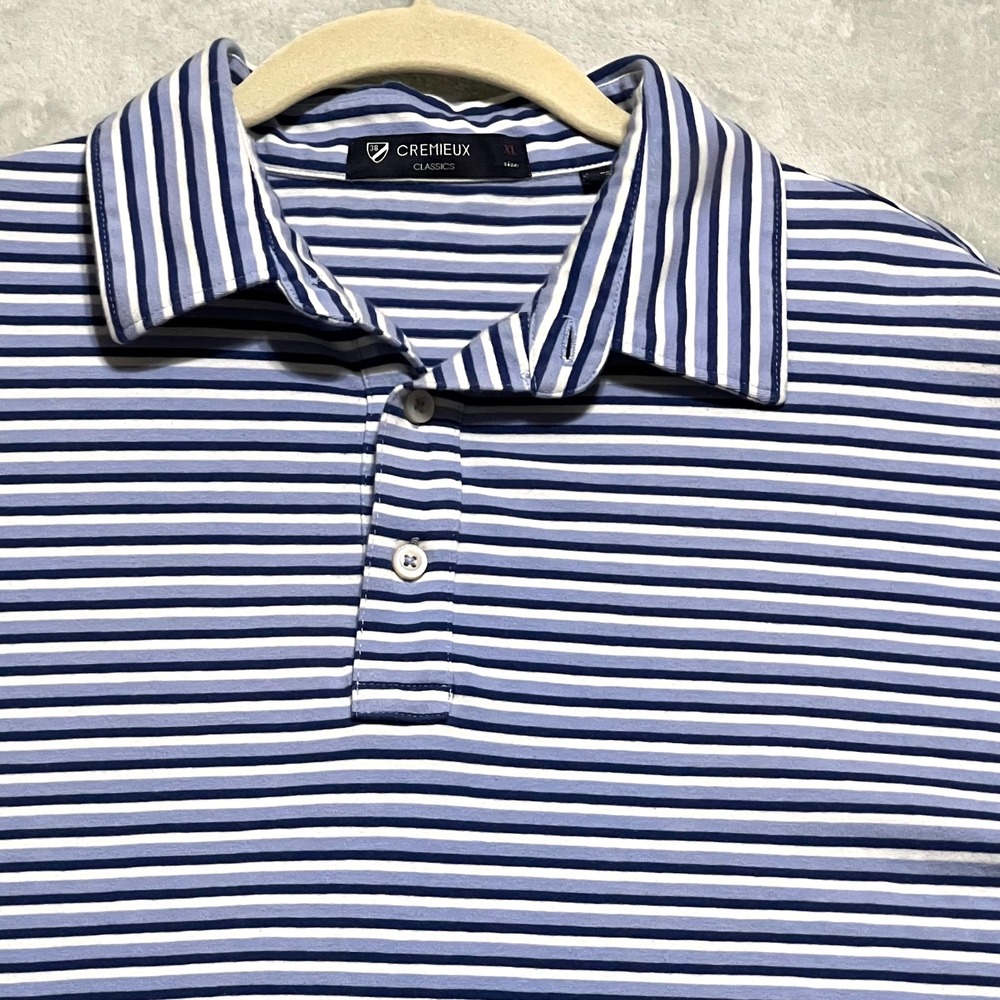 Cremieux XL‎ Supima Cotton Polo Shirt Blue White Stripe Short Sleeve